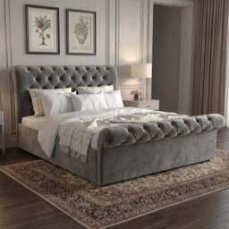 Chesterfield Velvet Ottoman Storage Bed King Grey - thumbnail 1