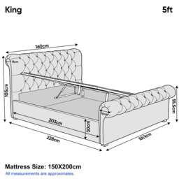 Chesterfield Velvet Ottoman Storage Bed King Grey - thumbnail 4