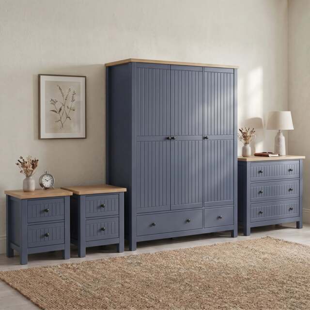 Linra Painted 4 Piece Bedroom Furniture Set Blue - Oak Top - image 1