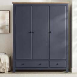 Haven Blue Painted 3 Door Wardrobe with Drawers and Shelves - thumbnail 2