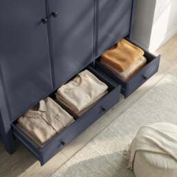 Haven Blue Painted 3 Door Wardrobe with Drawers and Shelves - thumbnail 5
