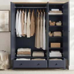 Haven Blue Painted 3 Door Wardrobe with Drawers and Shelves - thumbnail 3