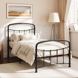 Metal Bed Frame with Curved Headboard, Single, Double and King - Single / Black