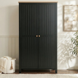Linra 2 Door Double Wardrobe with Shelves and Hanging Rail - Black