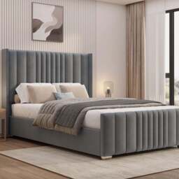 Winged Ottoman Bed Frame with Lines - Ottoman Storage Bed