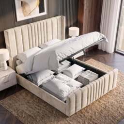 Winged Ottoman Bed Frame with Lines - Ottoman Storage Bed - thumbnail 2