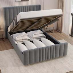 Winged Ottoman Bed Frame with Lines - Ottoman Storage Bed - thumbnail 2