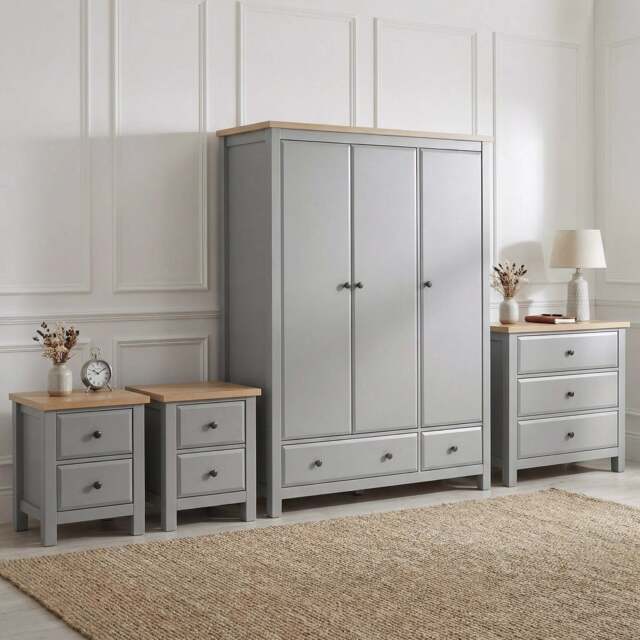 Haven Painted 4 Piece Bedroom Furniture Set Grey - Oak Top - image 1