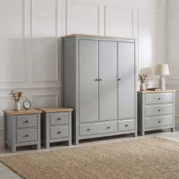 Haven Painted 4 Piece Bedroom Furniture Set Grey - Oak Top - thumbnail 1