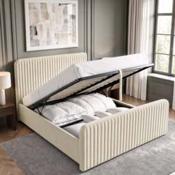 Vertical Line Ottoman Storage Bed - Tall Padded Headboard - thumbnail 3