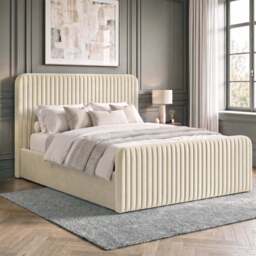 Vertical Line Ottoman Storage Bed - Tall Padded Headboard - thumbnail 1