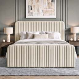 Vertical Line Ottoman Storage Bed - Tall Padded Headboard - thumbnail 2