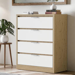Skova 4 Drawer Chest of Drawers - Deep Chester Drawers - Oak+White