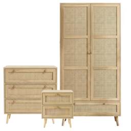 Wovena Rattan 3 Piece Bedroom Furniture Set - Oak Effect