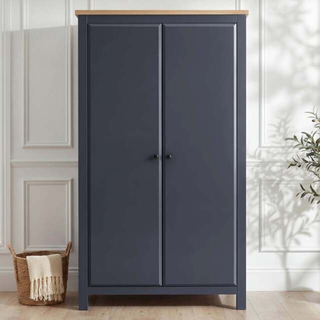 Haven Blue 2 Door Double Wardrobe with Shelves and Hanging Rail - image 1