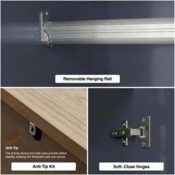 Haven Blue 2 Door Double Wardrobe with Shelves and Hanging Rail - thumbnail 6