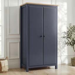Haven Blue 2 Door Double Wardrobe with Shelves and Hanging Rail - thumbnail 2