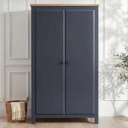 Haven Blue 2 Door Double Wardrobe with Shelves and Hanging Rail
