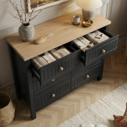 Linra Black Painted Large 6 Chest of Drawers - Bedroom Dresser - thumbnail 5