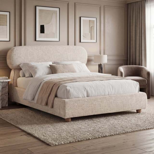 Serilya Ottoman Bed Frame with Luxury Headboard - King Size (5ft) / Beige
