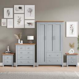 Shaker 4 Piece Bedroom Set - Wardrobe, Chest of Drawers  & Bedside - Grey