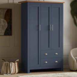 Shaker Triple Wardrobe With Drawers And Shelves - Blue