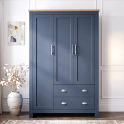 Shaker Triple Wardrobe With Drawers And Shelves - Blue