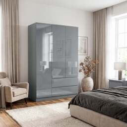 High Gloss 3 Door Wardrobe With Drawers And Shelves - thumbnail 6