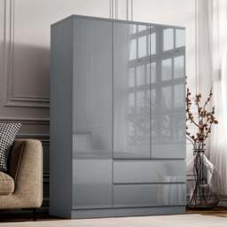 High Gloss 3 Door Wardrobe With Drawers And Shelves - thumbnail 1