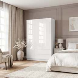 High Gloss 3 Door Wardrobe With Drawers And Shelves - thumbnail 6