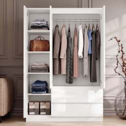 High Gloss 3 Door Wardrobe With Drawers And Shelves - thumbnail 3