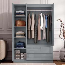 High Gloss 3 Door Wardrobe With Drawers And Shelves - thumbnail 3