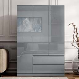 High Gloss 3 Door Wardrobe With Drawers And Shelves - thumbnail 2