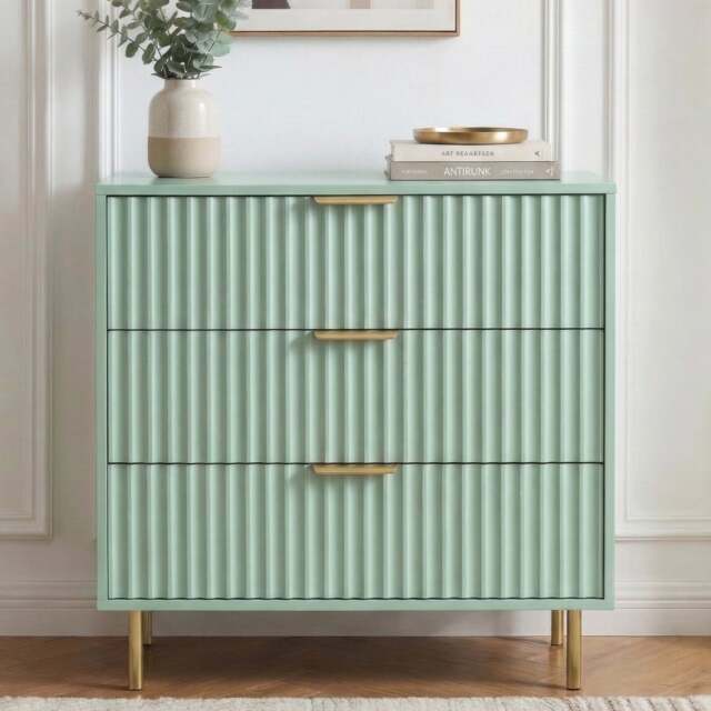 Flutrina Painted 3 Drawer Chest of Drawers with Metal Legs - Sage Green
