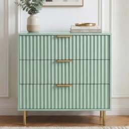 Flutrina Painted 3 Drawer Chest of Drawers with Metal Legs - Sage Green