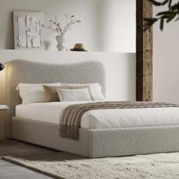 Curved Headboard Ottoman Storage Bed - Boucle Ottoman Bed Frame - King (5ft) / Grey