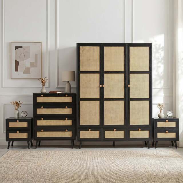 Wovena Black Rattan 4 Piece Bedroom Set- Pine Legs - image 1