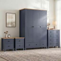 Linra Blue Painted 4 Piece Bedroom Set - Oak Top