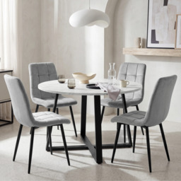 Kyvon Round Dining Table Set with 4 Chairs - White Marble Effect - thumbnail 1