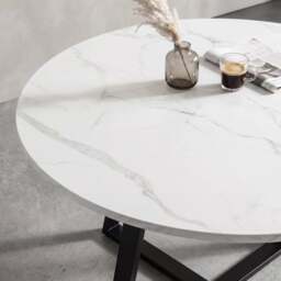 Kyvon Round Dining Table Set with 4 Chairs - White Marble Effect - thumbnail 2