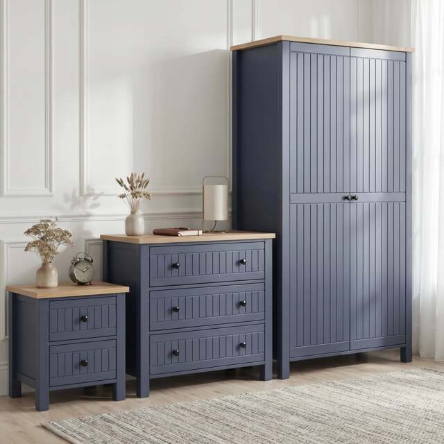 Linra Blue Painted 3 Piece Bedroom Furniture Set - Oak Top - image 1