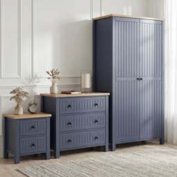Linra Blue Painted 3 Piece Bedroom Furniture Set - Oak Top - thumbnail 1