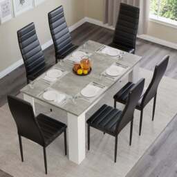 Grey Marble Finish 4-6 Seater Dining Table and Chairs Set - thumbnail 6