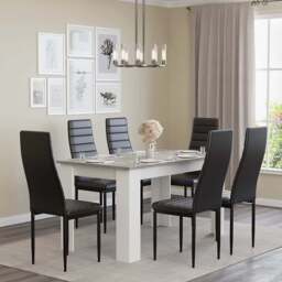 Grey Marble Finish 4-6 Seater Dining Table and Chairs Set - thumbnail 2