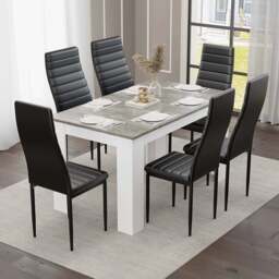 Grey Marble Finish 4-6 Seater Dining Table and Chairs Set