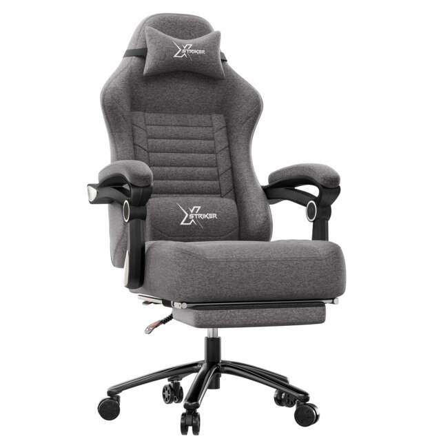 Xstriker Ergonomic Gaming Chair with Footrest & Thick Cushion Backrest - Grey