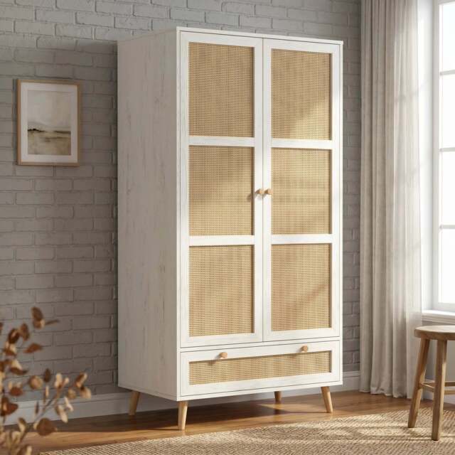 Wovena Rattan 2 Door Wardrobe with Drawers - White