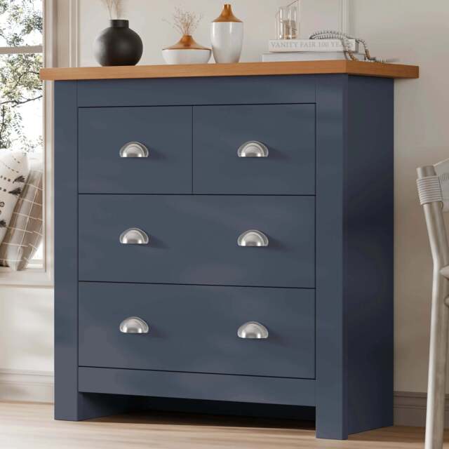 3 Drawer Chest of Drawers - Shaker Style Oak Top - Blue