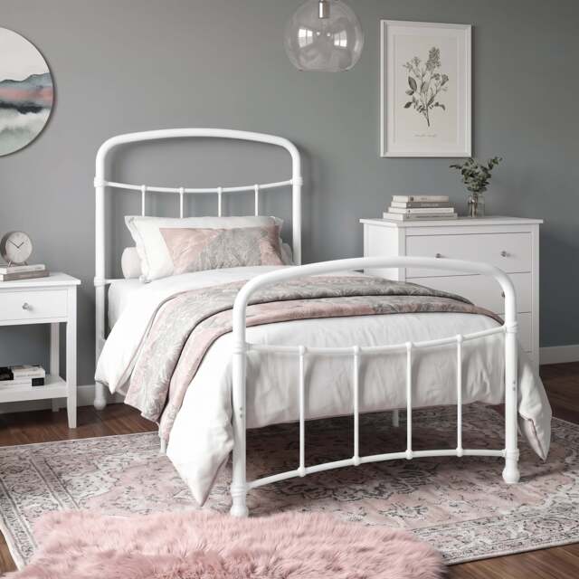 Metal Bed Frame with Curved Headboard, Single, Double and King - image 1