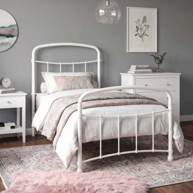 Metal Bed Frame with Curved Headboard, Single, Double and King - image 1